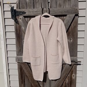 Tan and White Hooded Cardigan, XL